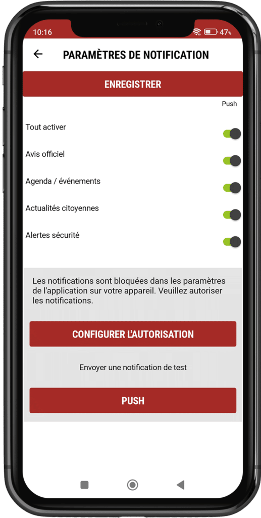information Exemple paramètres notifications